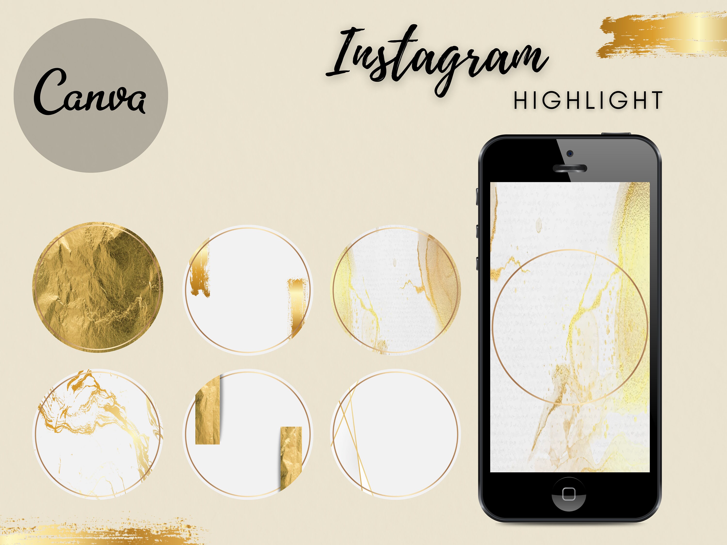 White and gold Instagram highlight covers.9 Editable Instagram Etsy
