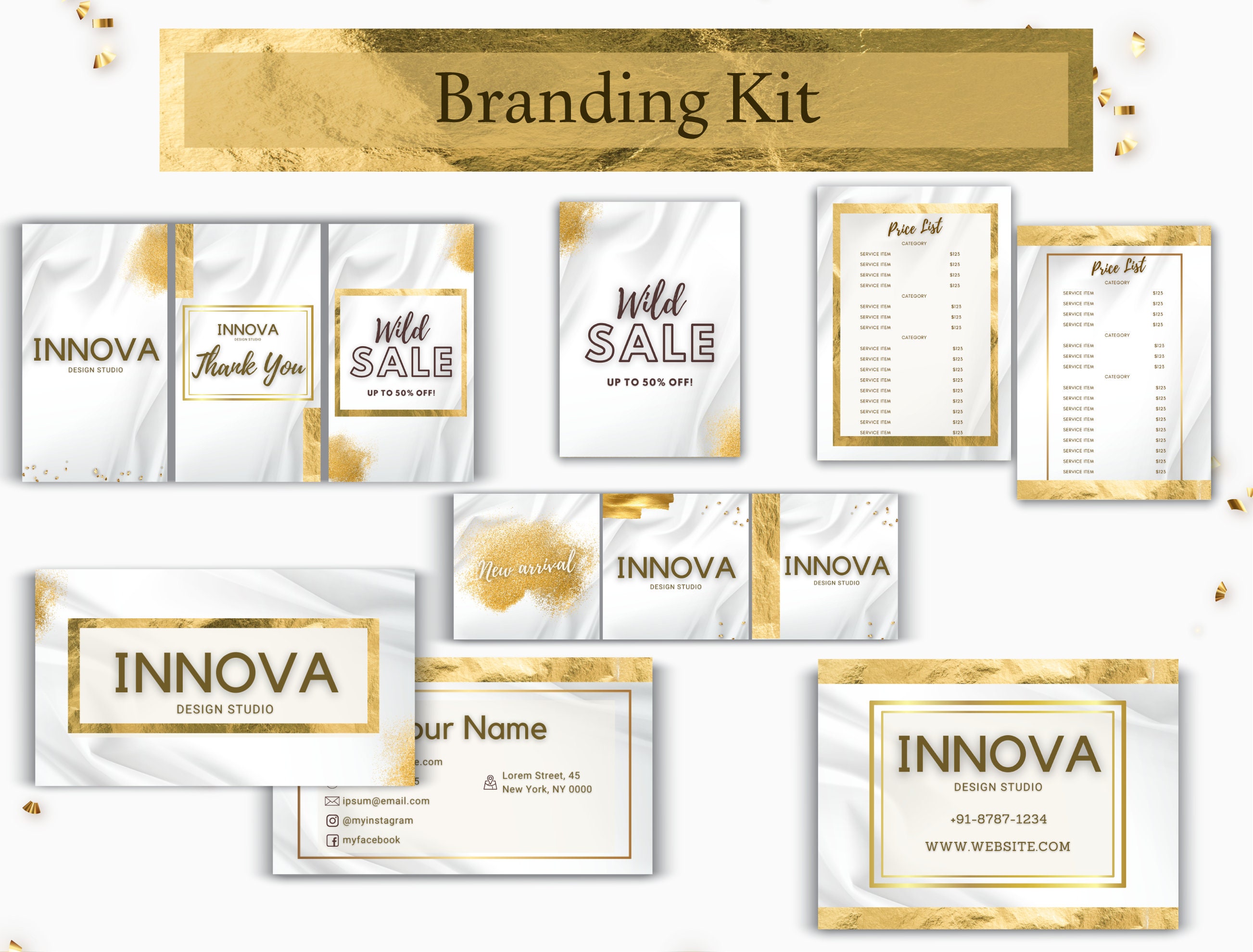 Luxury branding kit.White and gold.Instagram Etsy