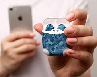 Blauwe camouflageprint, sticker voor AirPods premium 3 M vinyl voor AirPods alle modellen Beats Buds Samsung Galaxy Buds OnePlus Buds en andere