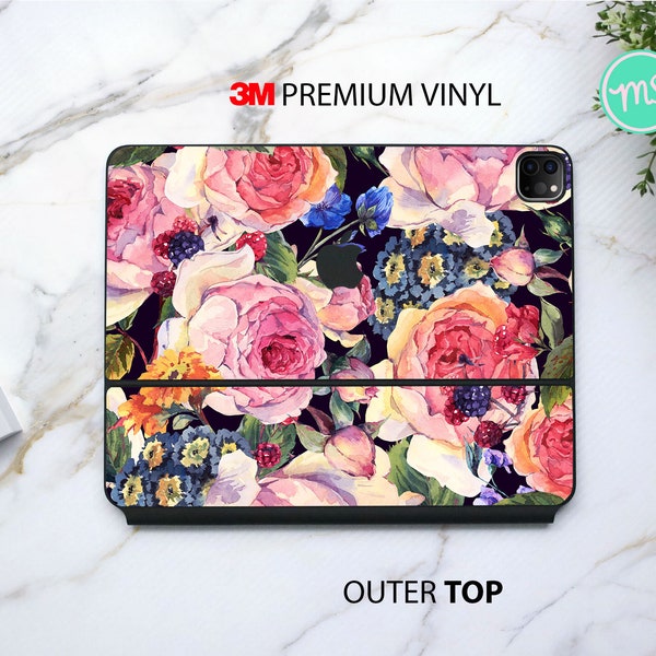 Water color floral pattern laptop skin 3M vinyl skin for the Apple Magic Keyboard and Apple Smart Keyboard Folio for iPad Pro and iPad Air