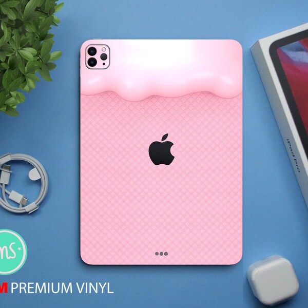 Strawberry ice cream melted on pink waffle premium 3M skin for all iPad, Amazon Kindle and Samasung Galaxy Tabs models