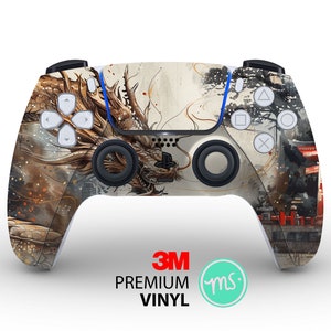 May include: A custom skin for a Playstation 5 controller featuring a watercolor-style design of a dragon and a Japanese temple. The skin is made with 3M premium vinyl.