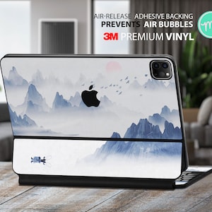 Oriental dark blue mountains painting laptop skin 3M vinyl skin for the Apple Magic Keyboard and Apple Smart Keyboard Folio for iPad Pro and