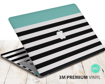 Black and white striped pattern laptop skin premium 3M vinyl sticker for all MacBook models and other laptops