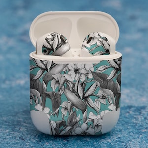 Cool sketch of flowers , black and white , sticker for AirPods  premium 3M vinyl for AirPods all models Beats Buds Samsung Galaxy Buds OnePl