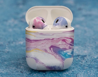 Impression créative, peinture liquide rose et bleue, vinyle pour AirPods Vinyle premium 3 M pour AirPods tous modèles Beats Buds Samsung Galaxy Buds OnePl