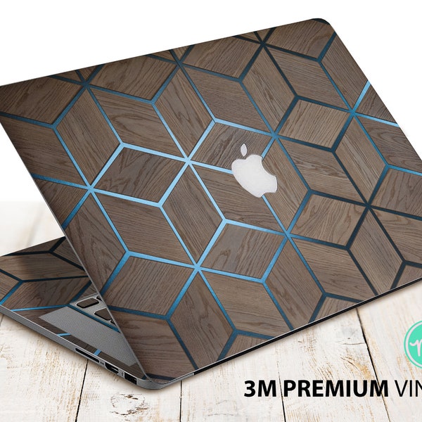 Brown wood with steel decor , decal for Macbook metallic mac cover geometric hp sticker wooden new macbook  wood New Air 13 skin