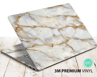 White marble with orange veins , sticker for Macbook premium 3M vinyl sticker for all MacBook models and other laptops