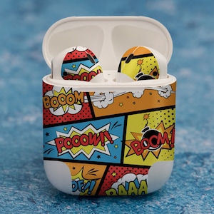 Pop Art design , BOOM , decal for AirPods premium 3M vinyl for AirPods all models Beats Buds Samsung Galaxy Buds OnePlus Buds and other