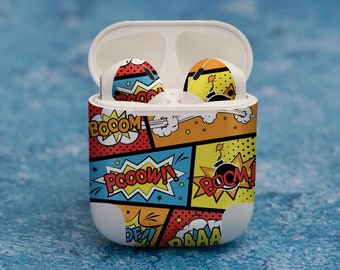 Pop Art design , BOOM , decal for AirPods premium 3M vinyl for AirPods all models Beats Buds Samsung Galaxy Buds OnePlus Buds and other