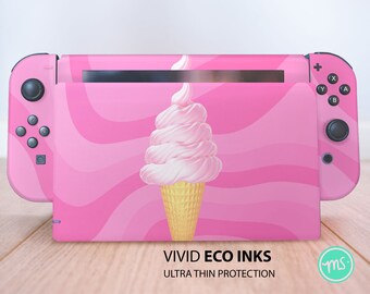 Pink cone ice cream Nintendo skin cone switch wrap ice cream joycons cone ice cream OLED pink console wrap pink ice cream bubble gum pink