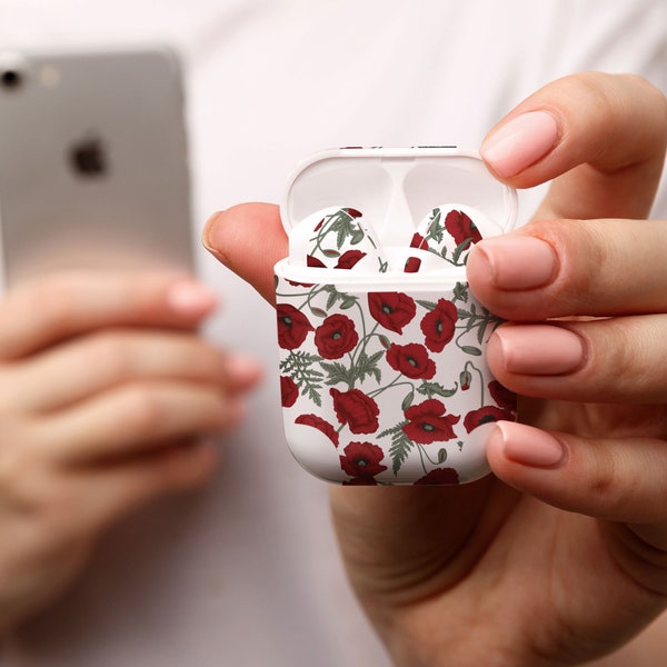 Cute red poppy , decal for AirPods premium 3M vinyl for AirPods all models Beats Buds Samsung Galaxy Buds OnePlus Buds and other