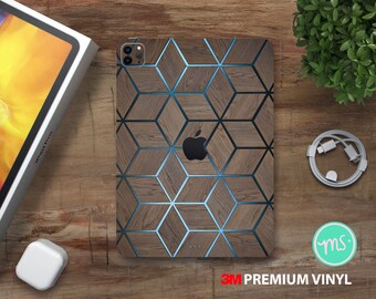 Wood and metal geometric pattern iPad skin premium 3M skin for all iPad, Amazon Kindle and Samasung Galaxy Tabs models