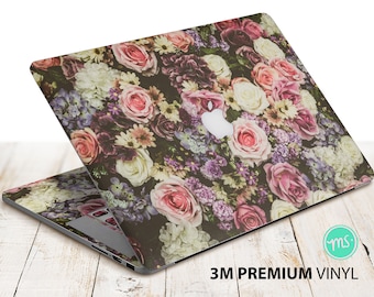 Blumenmuster mit Grunge-Effekt-Laptop-Skin Premium 3M-Vinylaufkleber für alle MacBook-Modelle und andere Laptops