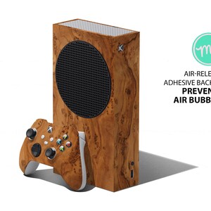May include: A wood-grain patterned skin for the Xbox Series X console and controller. The skin has a brown and black color scheme with a wood grain pattern. The skin is designed to protect the console and controller from scratches and wear. The skin is easy to apply and remove. Air-release adhesive backing prevents air bubbles.