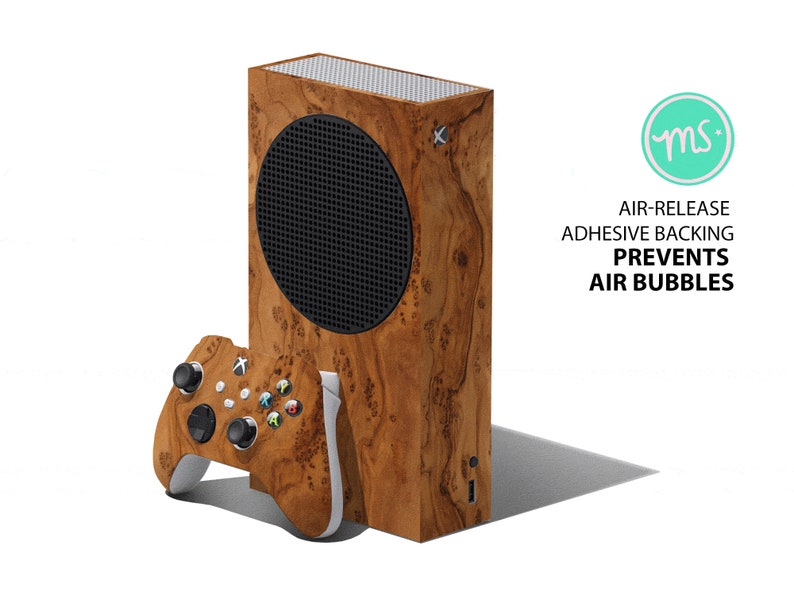 May include: A wood-grain patterned skin for the Xbox Series X console and controller. The skin has a brown and black color scheme with a wood grain pattern. The skin is designed to protect the console and controller from scratches and wear. The skin is easy to apply and remove. Air-release adhesive backing prevents air bubbles.