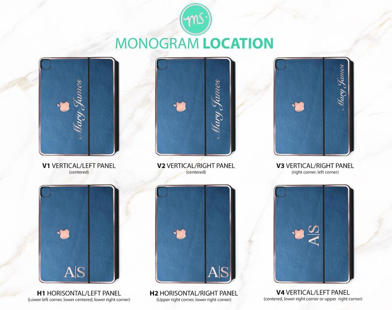 a set of four ipad cases with monogram locations