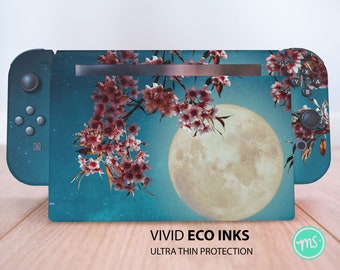 Cherry blossom and full Moon Nintendo skin premium 3M vinyl skin for Nintendo Switch, Nintendo Switch OLED and Nintendo Lite