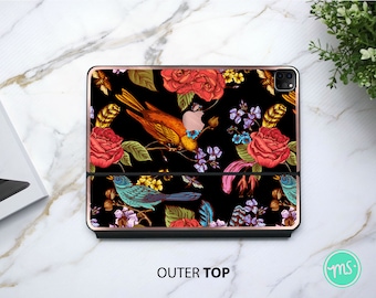 Laptop-Hülle mit Blumenmuster aus Premium-Vinyl mit tollem METALLIC-EFFEKT für die Apple-Tastaturen für iPad Pro und iPad Air