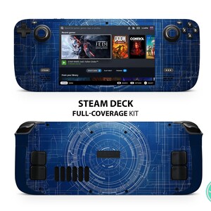 May include: Blue and white Steam Deck skin with a circuit board design. The skin covers the entire device, including the front, back, and sides. The skin is made of a durable vinyl material and is easy to apply and remove.