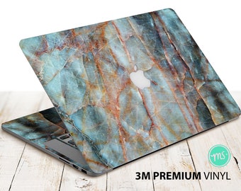 Turquoise marble with orange veins , sticker for Macbook premium 3M vinyl sticker for all MacBook models and other laptops