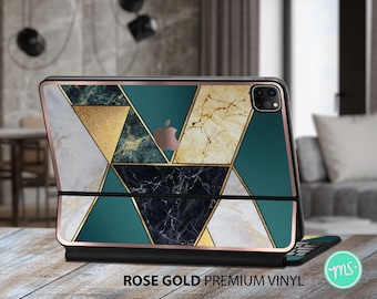 Teal and gold geometric marble  premium vinyl skin with awesome METALLIC EFFECT for the Apple Keyboards for iPad Pro and iPad Air