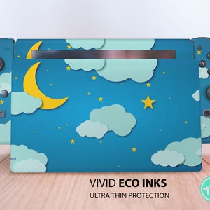 Funda de vinilo premium 3M con diseño de cielo nocturno y nubes para niños, compatible con Nintendo Switch, Nintendo Switch OLED y Nintendo Lite.