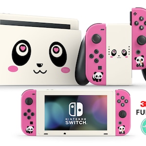 Lindo panda de dibujos animados encantador con expresión encantadora, funda de vinilo 3M premium para Nintendo Switch, Nintendo Switch OLED y Nintendo Lite