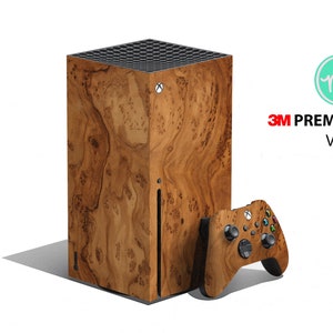 May include: A wood-grain patterned vinyl skin for the Xbox Series X console and controller. The skin is made with 3M premium vinyl and features a realistic wood grain design. The skin is easy to apply and remove, and it leaves no residue behind.