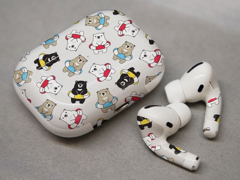 Cute teddy bears in a lifebuoy , skin for AirPods premium 3M vinyl for AirPods all models Beats Buds Samsung Galaxy Buds OnePlus Buds and o image 1