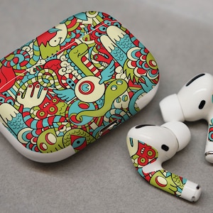 Niedlicher Cartoon-Druck, cooles Geschenk, Abziehbild für AirPods Premium 3M-Vinyl für AirPods alle Modelle Beats Buds Samsung Galaxy Buds OnePlus Buds und
