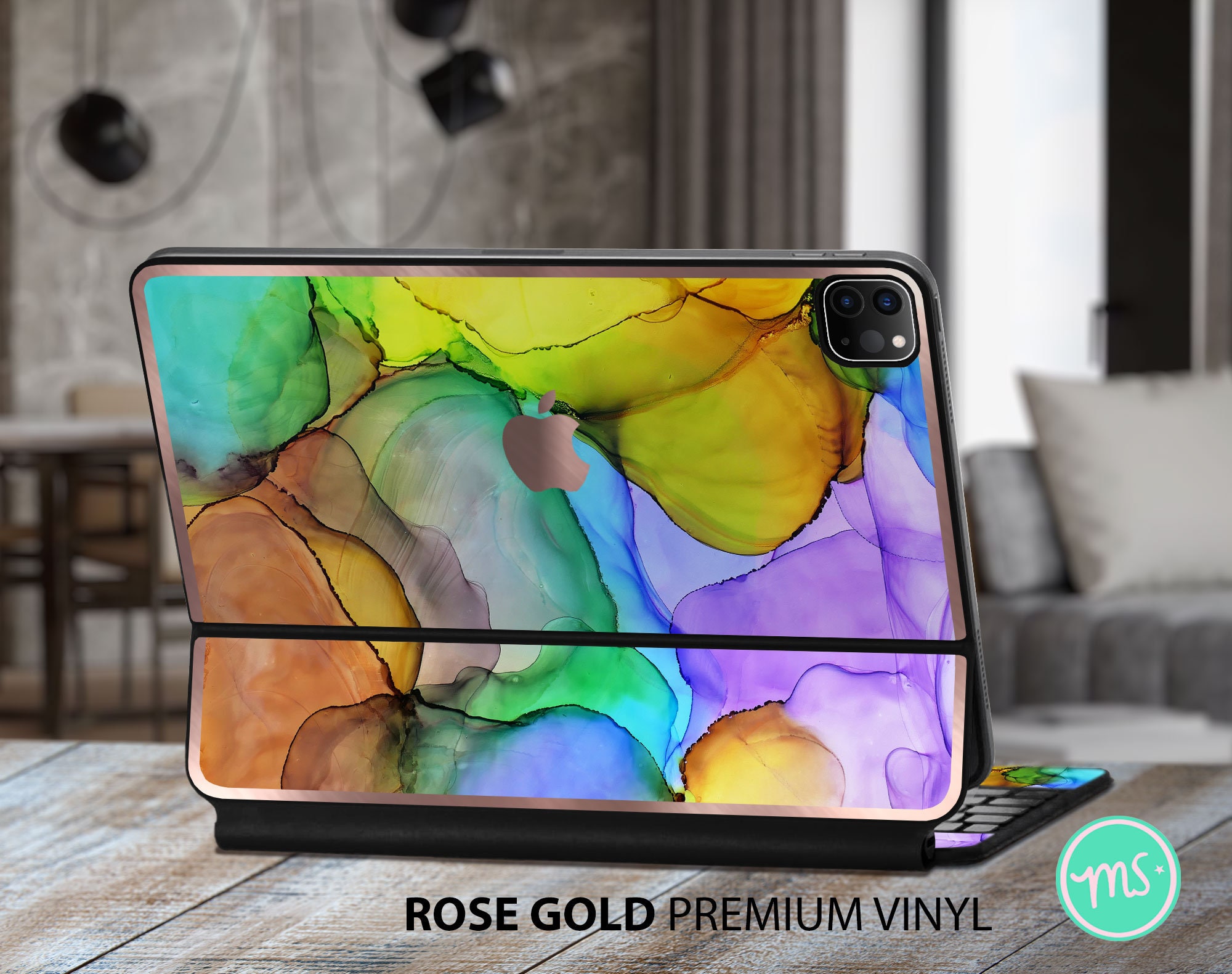 Alcohol ink bubbles pattern iPad magic keyboard skin premium vinyl skin with awesome METALLIC EFFECT for the Apple Keyboards for iPad Pro an
