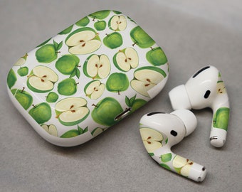 Pomme verte douce, pomme tranchée, autocollant pour AirPods Vinyle 3M premium pour AirPods tous modèles Beats Buds Samsung Galaxy Buds OnePlus Buds a