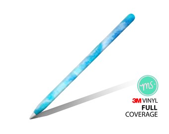 May include: A blue and white watercolor-style Apple Pencil skin with a 3M vinyl full coverage design. The skin is applied to the pencil, covering the entire surface.