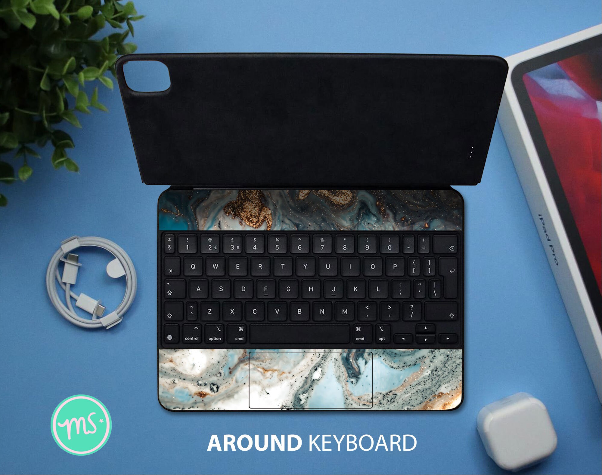 ブルーマーブルインクアート iPad マジックキーボードケース 3M 