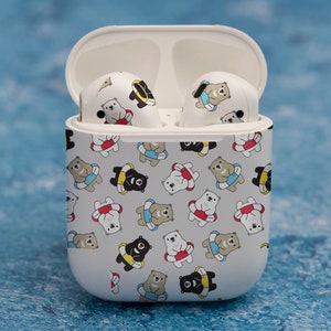 Cute teddy bears in a lifebuoy , skin for AirPods premium 3M vinyl for AirPods all models Beats Buds Samsung Galaxy Buds OnePlus Buds and o image 3