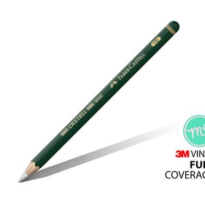 May include: A dark green Faber-Castell HB 9000 pencil with white lead. The pencil has gold lettering and a gold end. The image also includes a logo and the text "3M Vinyl Full Coverage."