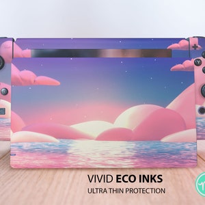 Pink clouds in cartoony style Nintendo skin water switch vinyl clouds lite sticker sky Nintendo vinyl cartoony dock skin