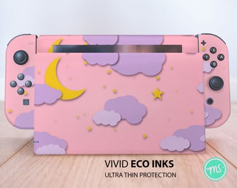 Kids cartoon sky pink clouds premium 3M vinyl skin for Nintendo Switch, Nintendo Switch OLED and Nintendo Lite