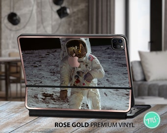 American astronaut on the Moon premium vinyl skin with awesome METALLIC EFFECT for the Apple Keyboards for iPad Pro and iPad Air