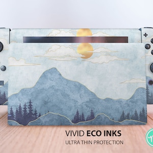 Paesaggio montano in stile arte su carta Nintendo skin premium 3 M in vinile per Nintendo Switch, Nintendo Switch OLED e Nintendo Lite