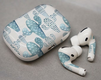 Cactus créatifs bleus, décalcomanie pour AirPods vinyle 3M premium pour AirPods tous modèles Beats Buds Samsung Galaxy Buds OnePlus Buds et autres