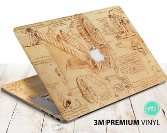 Zeichnungen von Wasserhebegeräten von Leonardo da Vinci Laptop-Skin Premium 3M Vinylaufkleber für alle MacBook-Modelle und andere Laptops