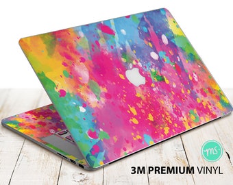 Bright watercolor splashes laptop skin premium 3M vinyl sticker for all MacBook models and other laptops