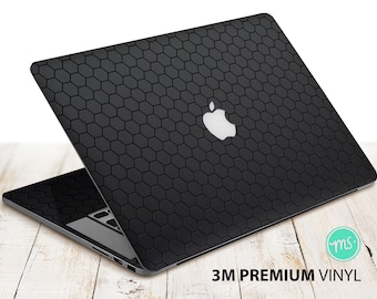 Donkergrijze honingraat mesh textuur laptop skin premium 3M vinyl sticker voor alle MacBook-modellen en andere laptops