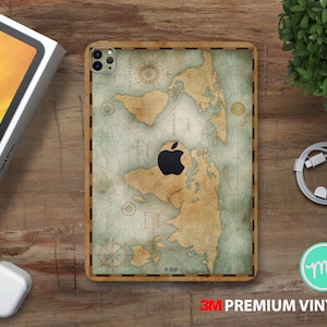 iPad-skin med vintage-världskarta och grungeeffekt, premium 3M-skin för alla iPad-, Amazon Kindle- och Samsung Galaxy Tab-modeller.