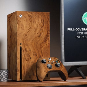 May include: A wood-grain patterned skin for the Xbox Series X console and controller. The skin is a full-coverage kit that protects every corner of the console and controller. The skin is made of a durable, high-quality material that is easy to apply and remove. The skin is available in a variety of colors and patterns.