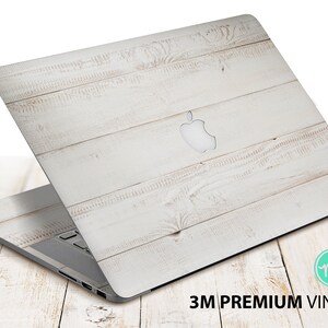 White rustic wood planks , skin for Macbook premium 3M vinyl sticker for all MacBook models and other laptops