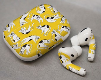 Schattige witte kat met zwarte vlekken, sticker voor AirPods premium 3 M vinyl voor AirPods alle modellen Beats Buds Samsung Galaxy Buds OnePlus Buds en