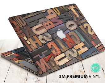 Antique letterpress printing blocks with color ink patina premium 3M vinyl sticker for all MacBook models and other laptops